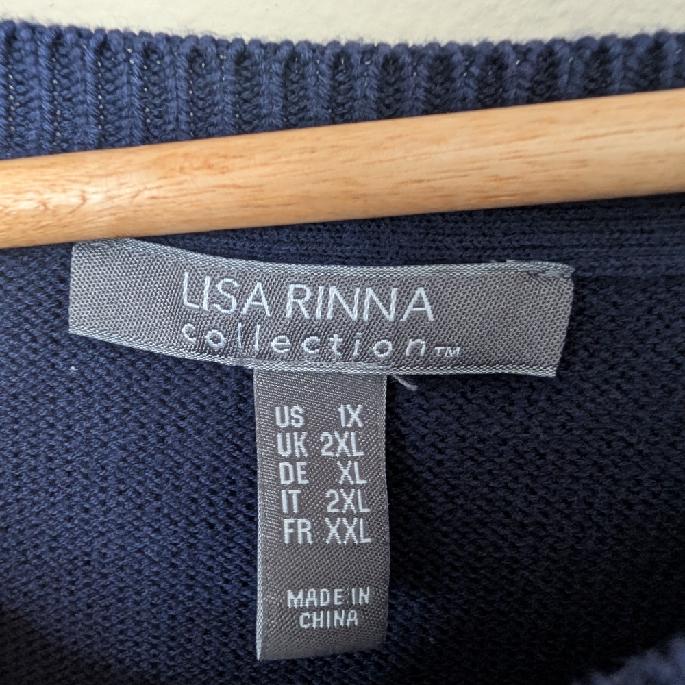 Lisa Rinna Collection Navy Knit Sweater with Ruffle Edge 1X‎ - Picture 2 of 4